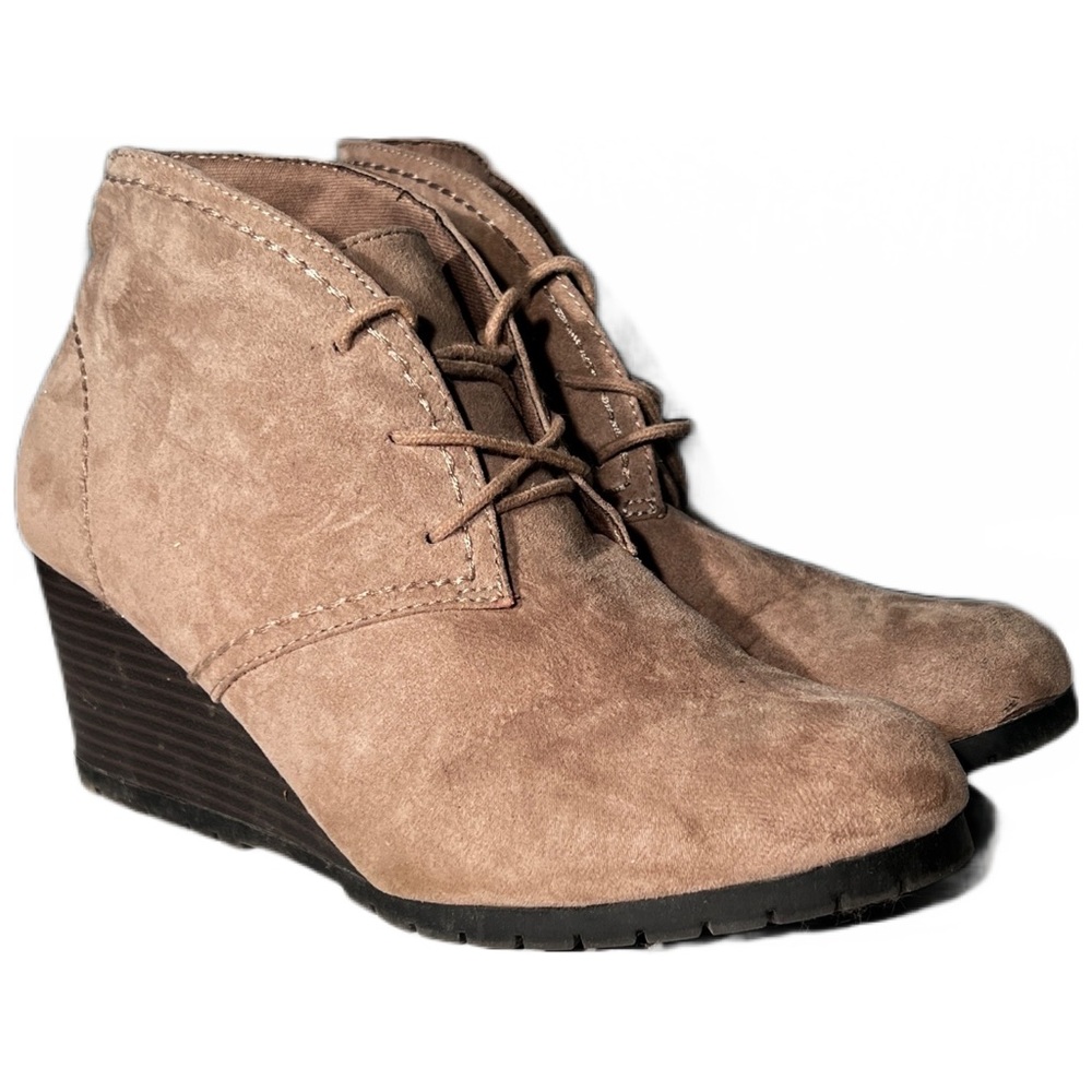 Lace-Up Low Wedge Ankle Booties